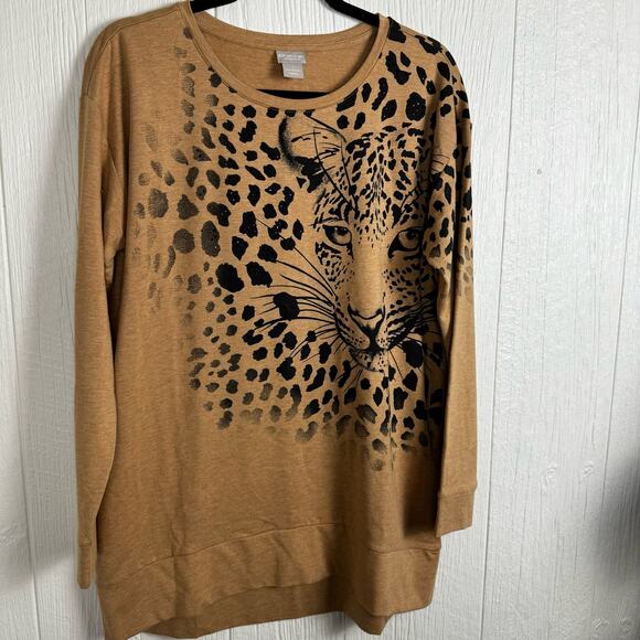 Chico's Zenergy Cheetah Print Head Face Sweater Size 1 or U.S. 8/10 Crew Neck - Picture 3 of 9